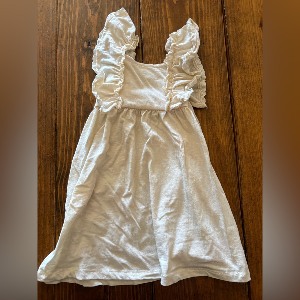 BearPaw White Ruffle-Sleeve Casual Girls Dress